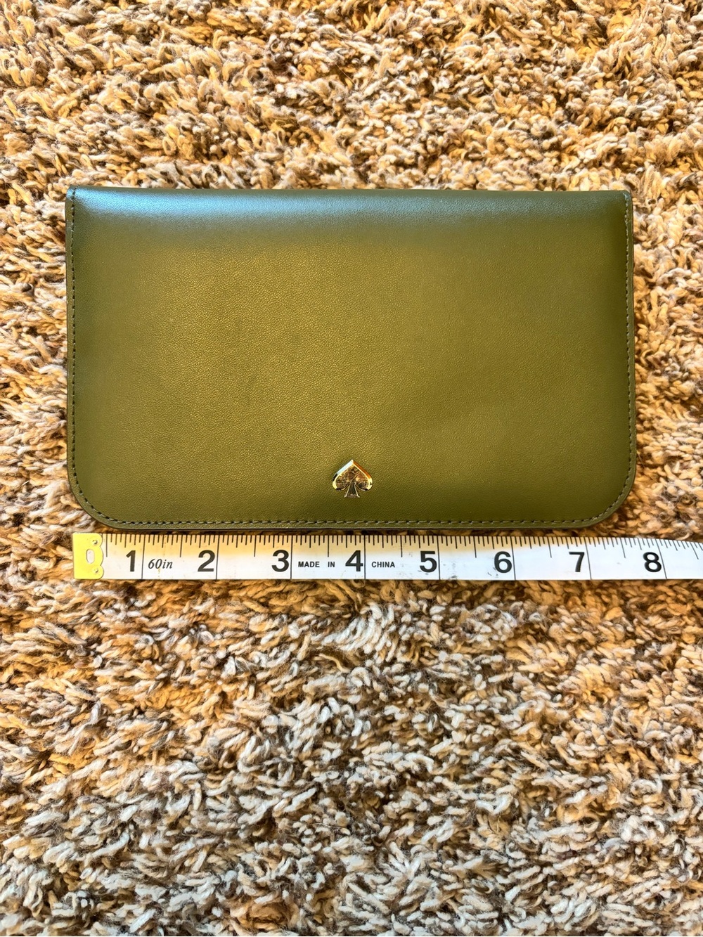 kate spade olive leather continental wallet with gold spade emblem